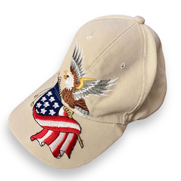 Patriotic Eagle American Flag Embroidered Beige Cap - Picture 2 of 6